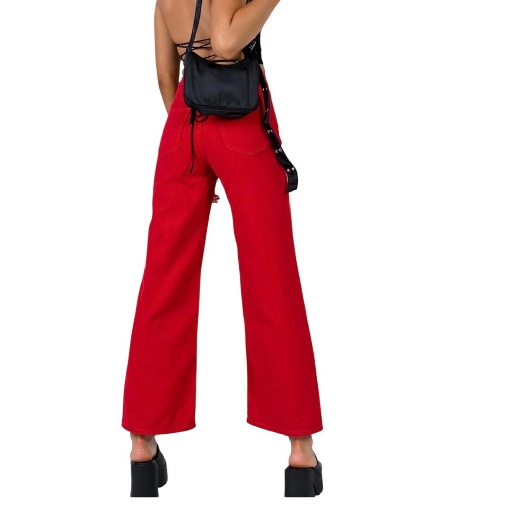 Princess Polly NWT Denver Denim Jeans Red High Rise Wide Leg US - Picture 4 of 14